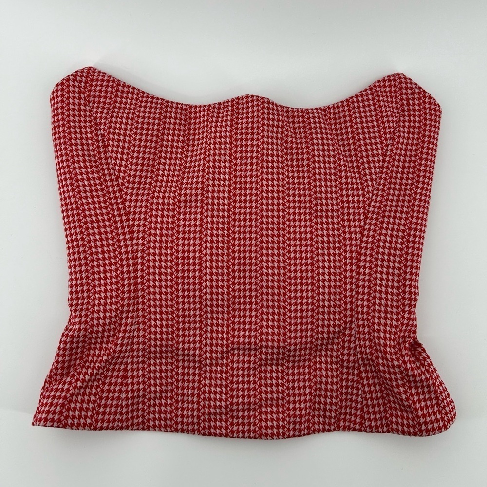 Versace Gianni Versace Red White Houndstooth jagged edge bustier top sz 40 NWT